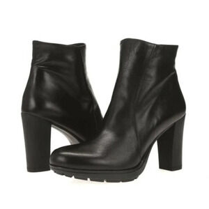 Andre Assous Leather Booties Boots‎ High Heel Lug Sole Black Size 36 US 6